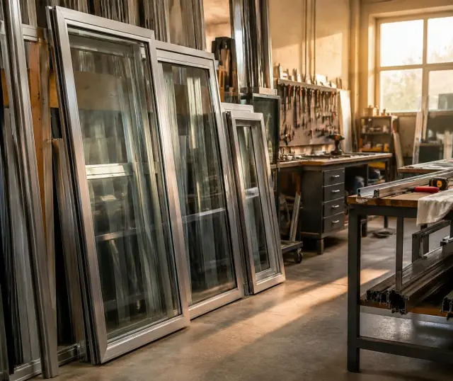 Ventanas de aluminio terminadas en un taller (imagen ilustrativa)
